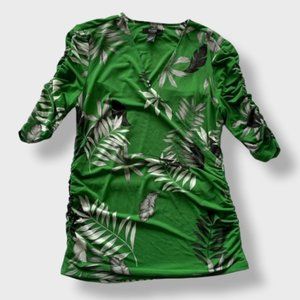 Alfani Womens Botanical-Print Top Ruched Sleeves and Sides, Petite Medium